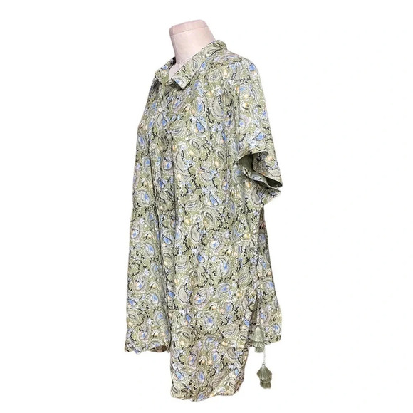Roller Rabbit Turin‎ Ellyott Dress Olive Green Blue Paisley Size Large - Picture 5 of 12